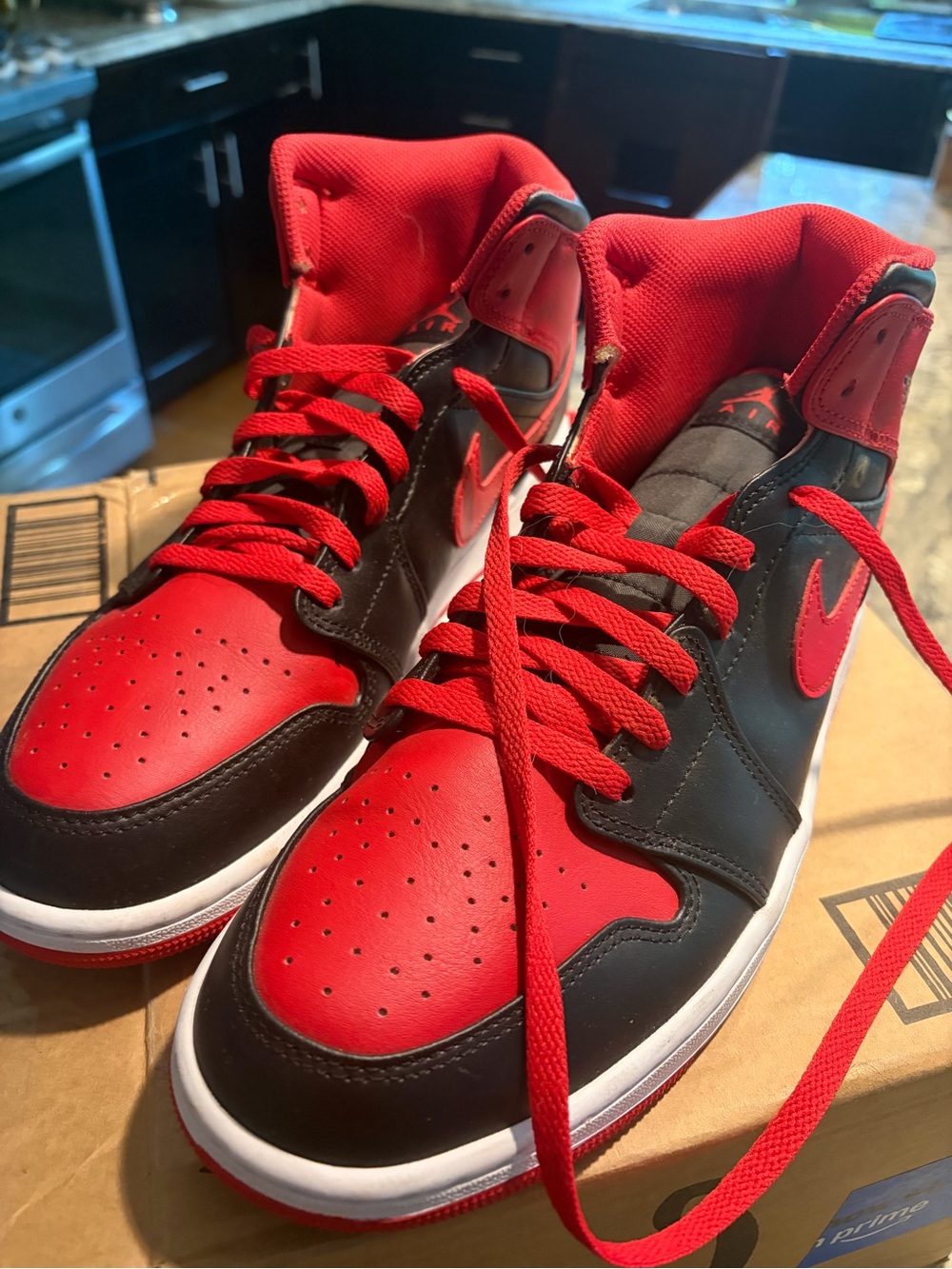 Nike Men’s Red and Black High-Top Sneakers with White Midsole